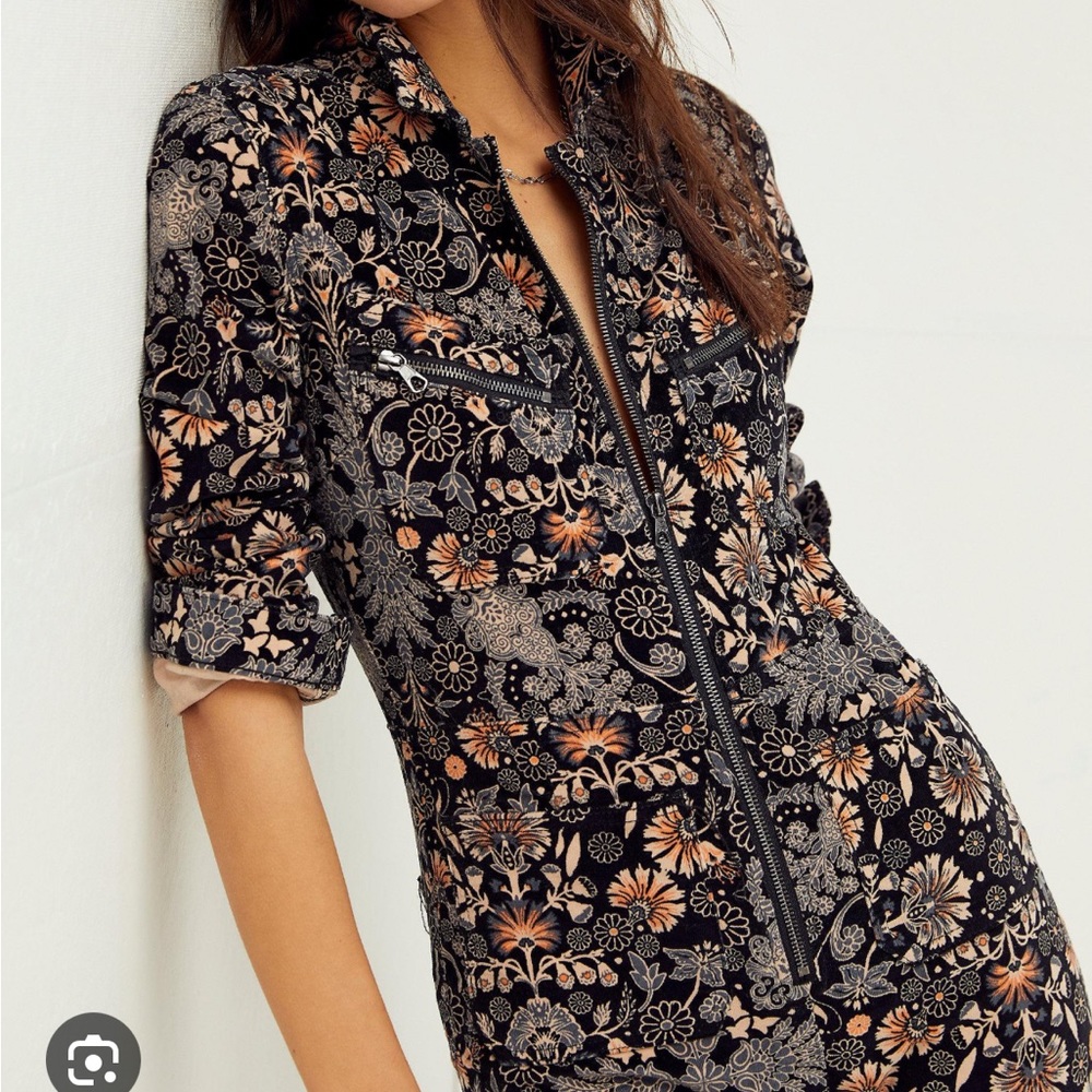 Free People Corduroy Lennox Jumpsuit in Black Floral New With Tags Size S